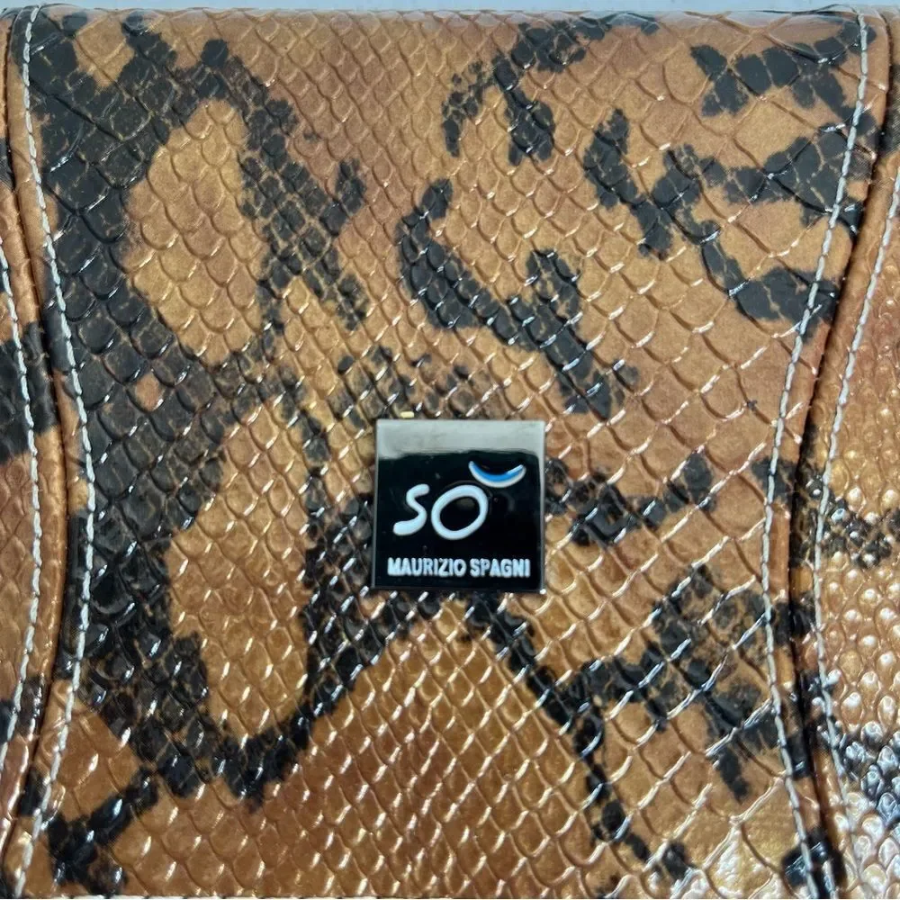 Maurizio Spagni Metallic Copper Reptile Trapezoid Chain Shoulder Bag Clutch